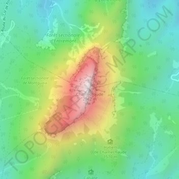 Mapa topográfico Chamechaude, altitude, relevo