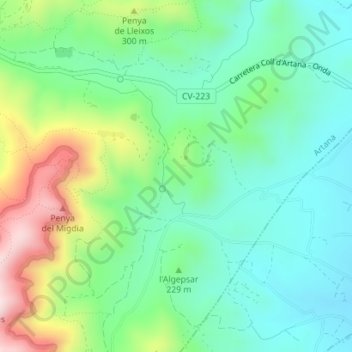 Mapa topográfico Aigüesvives, altitude, relevo