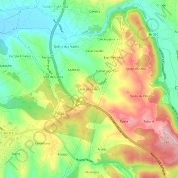 Mapa topográfico Casal da Ladeira, altitude, relevo