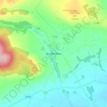 Mapa topográfico Auchenblae, altitude, relevo