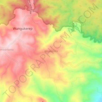 Mapa topográfico Wonotirto, altitude, relevo