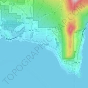 Mapa topográfico Kings Beach, altitude, relevo