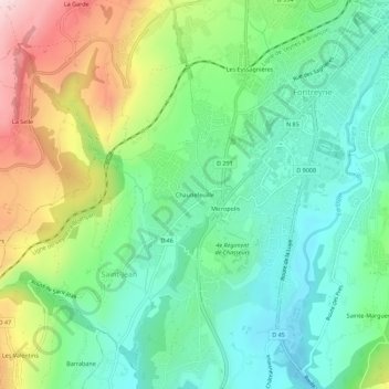 Mapa topográfico Chaudefeuille, altitude, relevo