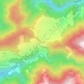 Mapa topográfico Thinke, altitude, relevo