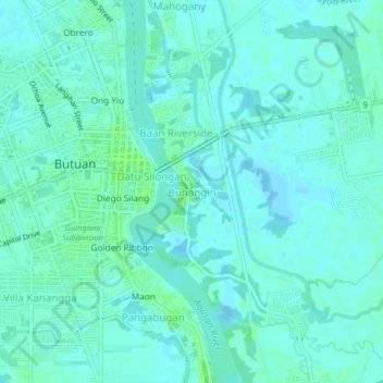 Mapa topográfico Buhangin, altitude, relevo