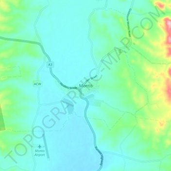 Mapa topográfico Monto, altitude, relevo