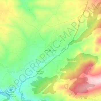 Mapa topográfico Mas del Olmo, altitude, relevo