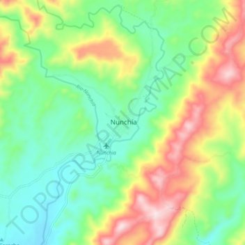 Mapa topográfico Nunchía, altitude, relevo