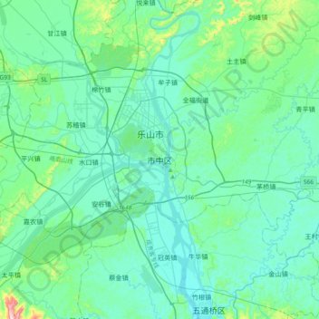 Mapa topográfico Shizhong, altitude, relevo