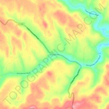 Mapa topográfico Georgetown, altitude, relevo