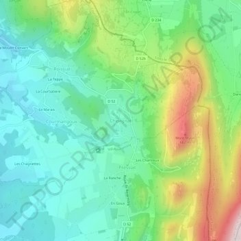 Mapa topográfico Chevignat, altitude, relevo