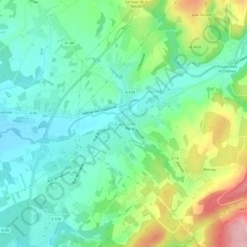 Mapa topográfico Fougerolles, altitude, relevo