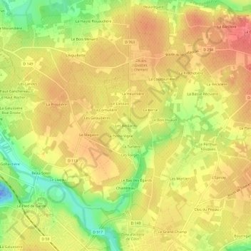 Mapa topográfico Les Beillards, altitude, relevo