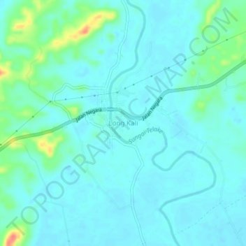 Mapa topográfico Long Kali, altitude, relevo