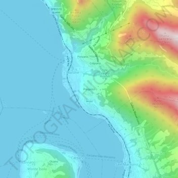 Mapa topográfico Pregasso, altitude, relevo