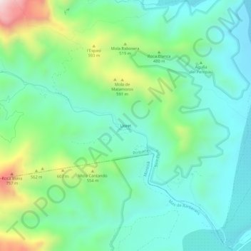Mapa topográfico Lloret, altitude, relevo