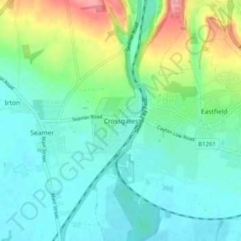 Mapa topográfico Crossgates, altitude, relevo