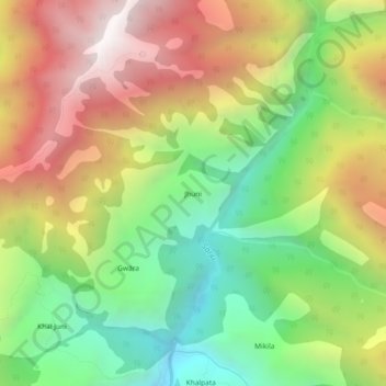 Mapa topográfico Jhuni, altitude, relevo