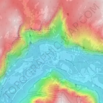 Mapa topográfico Yosemite Village, altitude, relevo