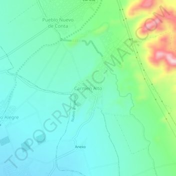 Mapa topográfico Carmen Alto, altitude, relevo