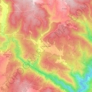 Mapa topográfico Vales de Jales, altitude, relevo