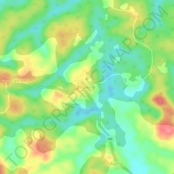 Mapa topográfico Mveng, altitude, relevo