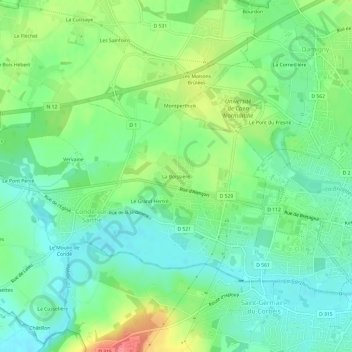 Mapa topográfico La Boissière, altitude, relevo
