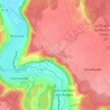 Mapa topográfico Les Bruyères, altitude, relevo