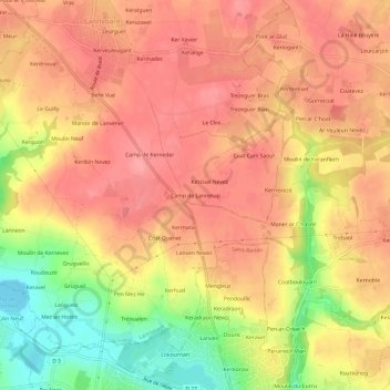 Mapa topográfico Camp de Lanrenap, altitude, relevo