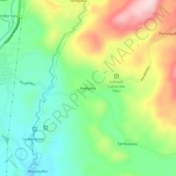 Mapa topográfico Awayaku, altitude, relevo