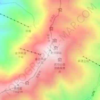 Mapa topográfico 金顶, altitude, relevo