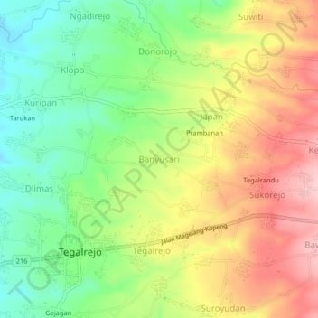 Mapa topográfico Banyusari, altitude, relevo