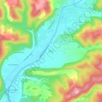 Mapa topográfico Brenac, altitude, relevo