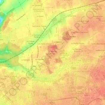 Mapa topográfico Les Grandes Brosses, altitude, relevo