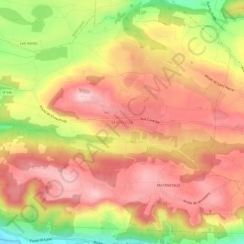 Mapa topográfico Montceau, altitude, relevo