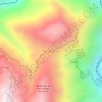 Mapa topográfico San Antonio, altitude, relevo