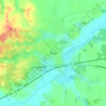 Mapa topográfico Sindal, altitude, relevo