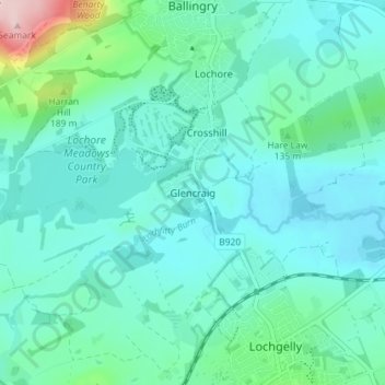 Mapa topográfico Glencraig, altitude, relevo