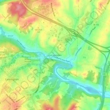 Mapa topográfico East Lexington, altitude, relevo