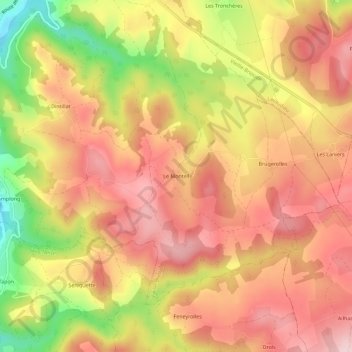 Mapa topográfico Le Monteil, altitude, relevo