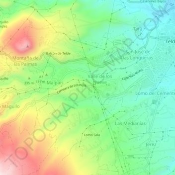 Mapa topográfico Lomo Bristol, altitude, relevo
