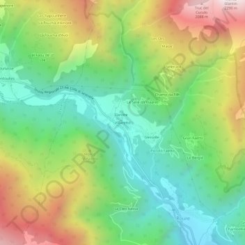 Mapa topográfico Villaretto, altitude, relevo