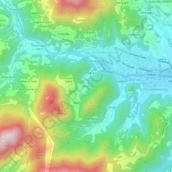 Mapa topográfico Trentini, altitude, relevo