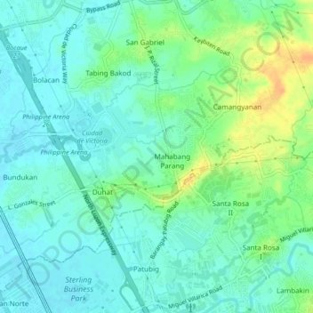 Mapa topográfico Mahabang Parang, altitude, relevo