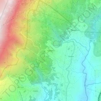 Mapa topográfico Paredes, altitude, relevo