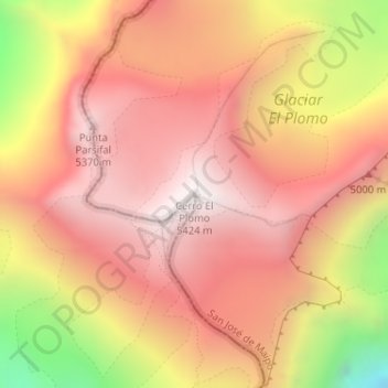 Mapa topográfico Cerro El Plomo, altitude, relevo