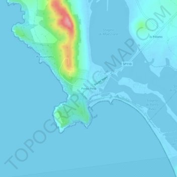 Mapa topográfico Porto Pino, altitude, relevo