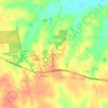Mapa topográfico Chappell Hill, altitude, relevo