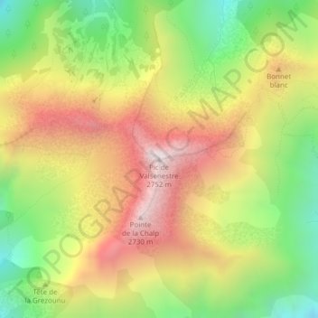 Mapa topográfico Pic de Valsenestre, altitude, relevo