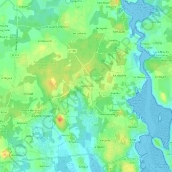 Mapa topográfico Kerlescan, altitude, relevo
